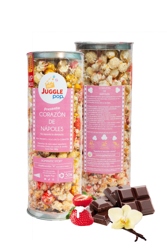 Cilindro Palomitas Corazon de Nápoles (Chocolate, Fresas con crema & Vainilla)